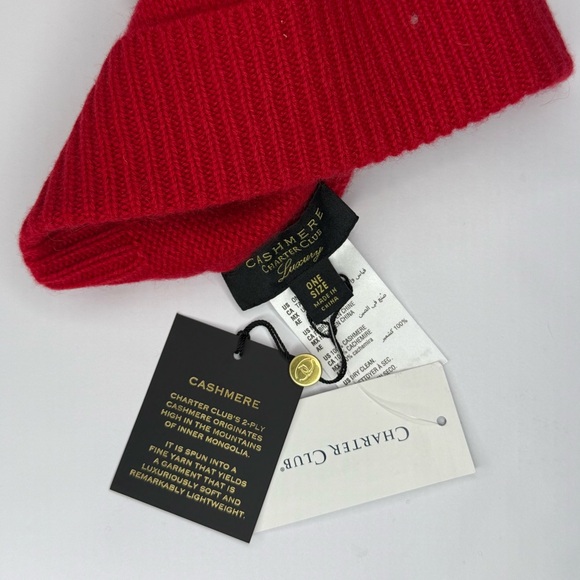 Charter Club 100% Red Polish Cashmere Cuffed Beanie - Picture 2 of 2